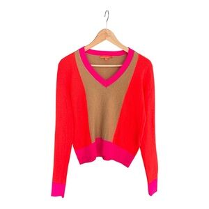 Vilagallo Wool Sweater Amy Pullover V neck Colorblock Sweater Women M Preppy